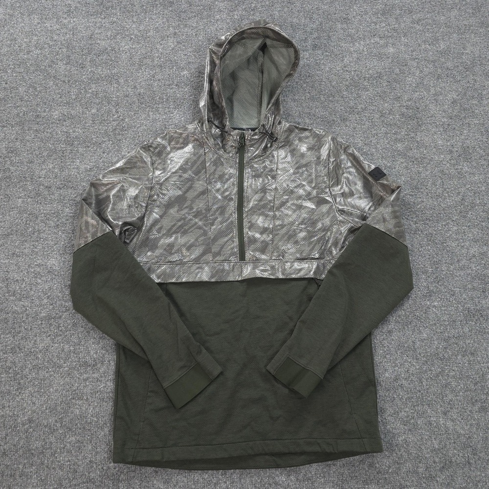 Under Armour Hoodie Mens Large Green Hybrid Anorak Windbreaker Sports Pullover‎